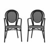 Flash Furniture Lourdes Thonet French Bistro Stacking Chair w/Arms, Blk and Wht PE Rattan and Black Alum Frame, 2PK 2-SDA-AD642002A-BKWH-BK-GG